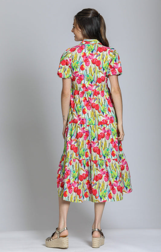 Tiered Puff Sleeve Shirt Dress