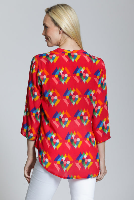 3/4 Sleeve Mandarin Collar Button-up