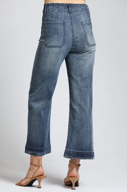 Cropped Wide Leg Pant With Patch Pockets - Indigo