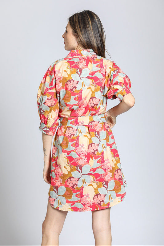 Belted Dress With Puff Sleeves