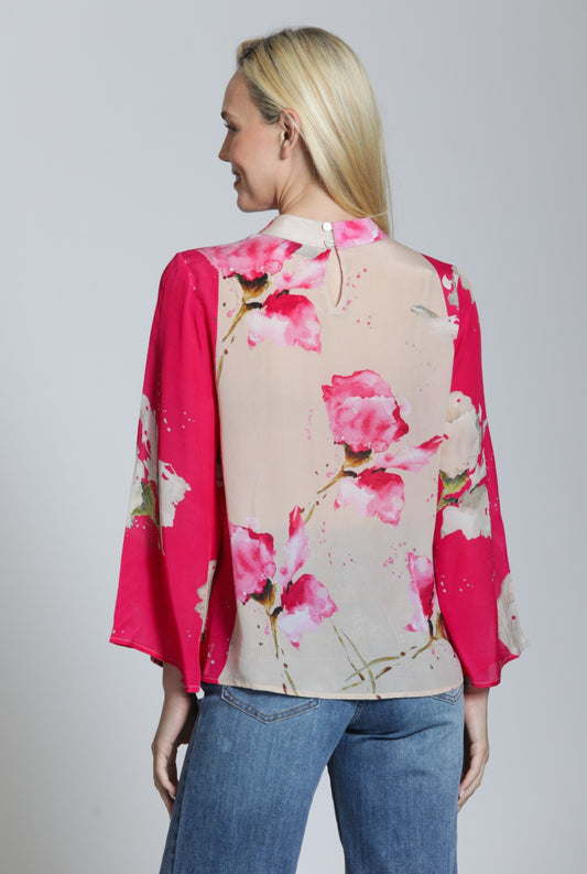 Banded Collar Belle Sleeve Blouse