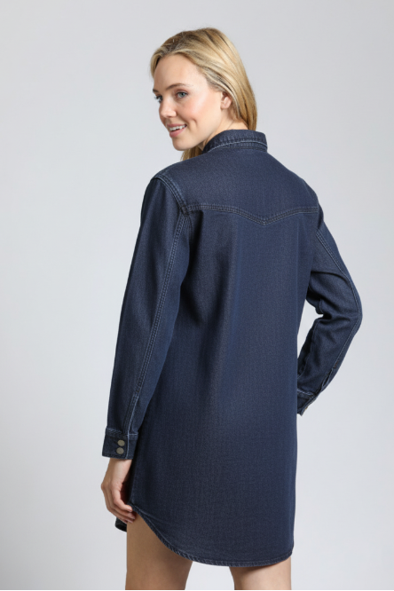 Acid Wash Denim Snap Up Shirt Dress