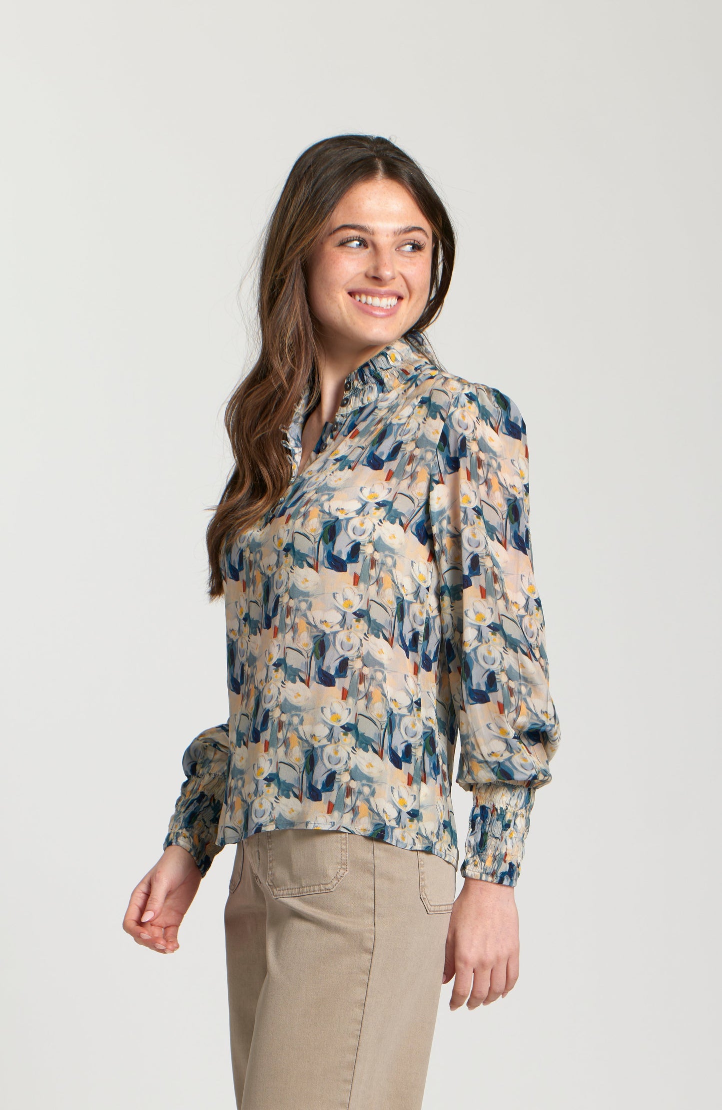 Puff Sleeve Blouse With Ruched Detail