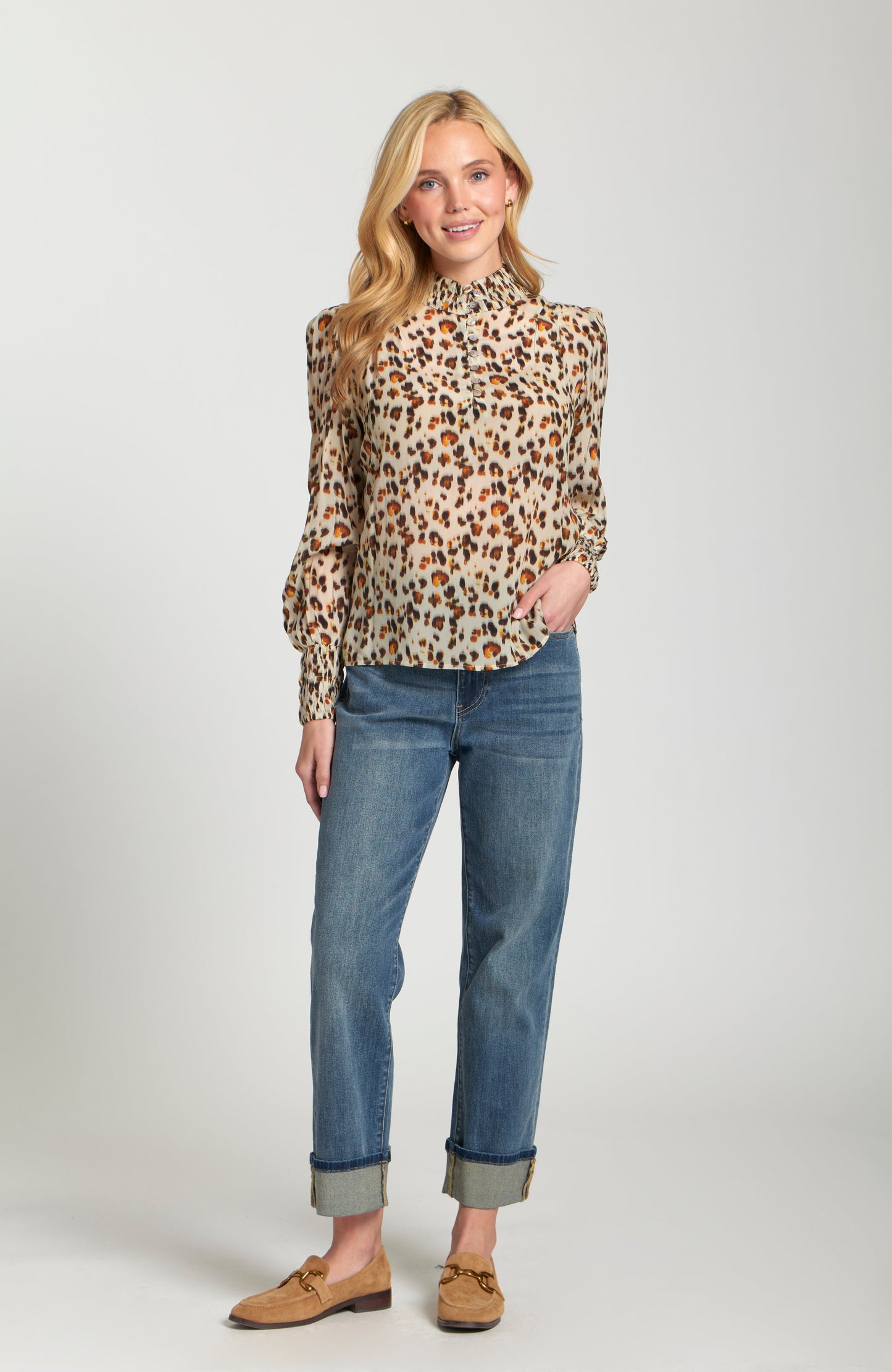 Puff Sleeve Blouse With Ruched Detail