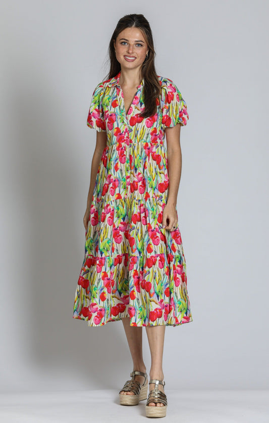 Tiered Puff Sleeve Shirt Dress