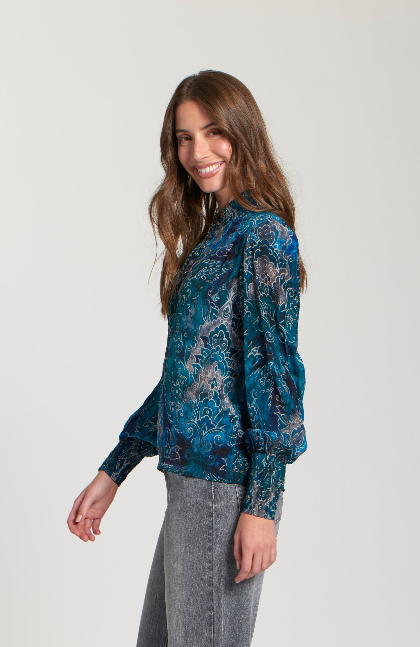 Puff Sleeve Blouse With Ruched Detail