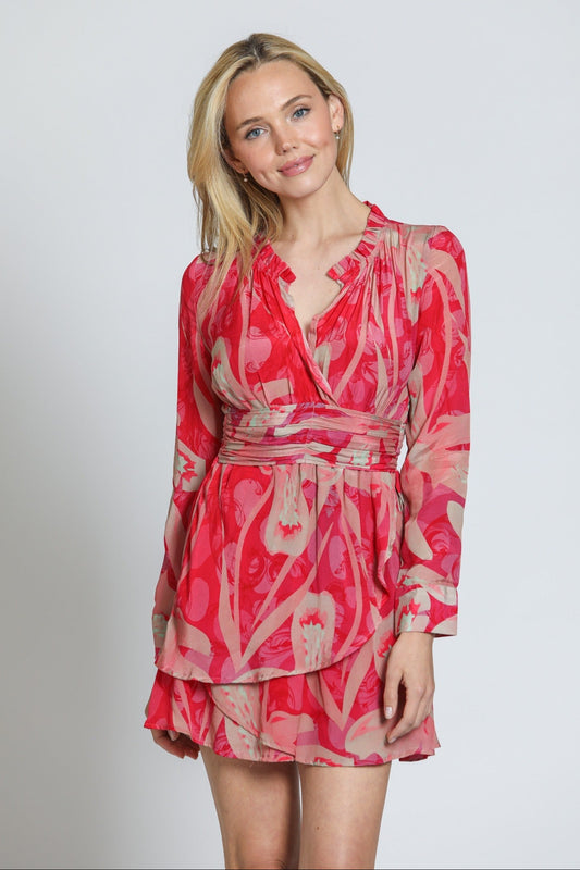 Long Sleeve Dress With Ruffled V-Neck