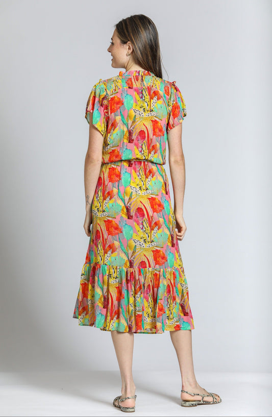 Short Sleeve Dress With Smocked Shoulder Detail