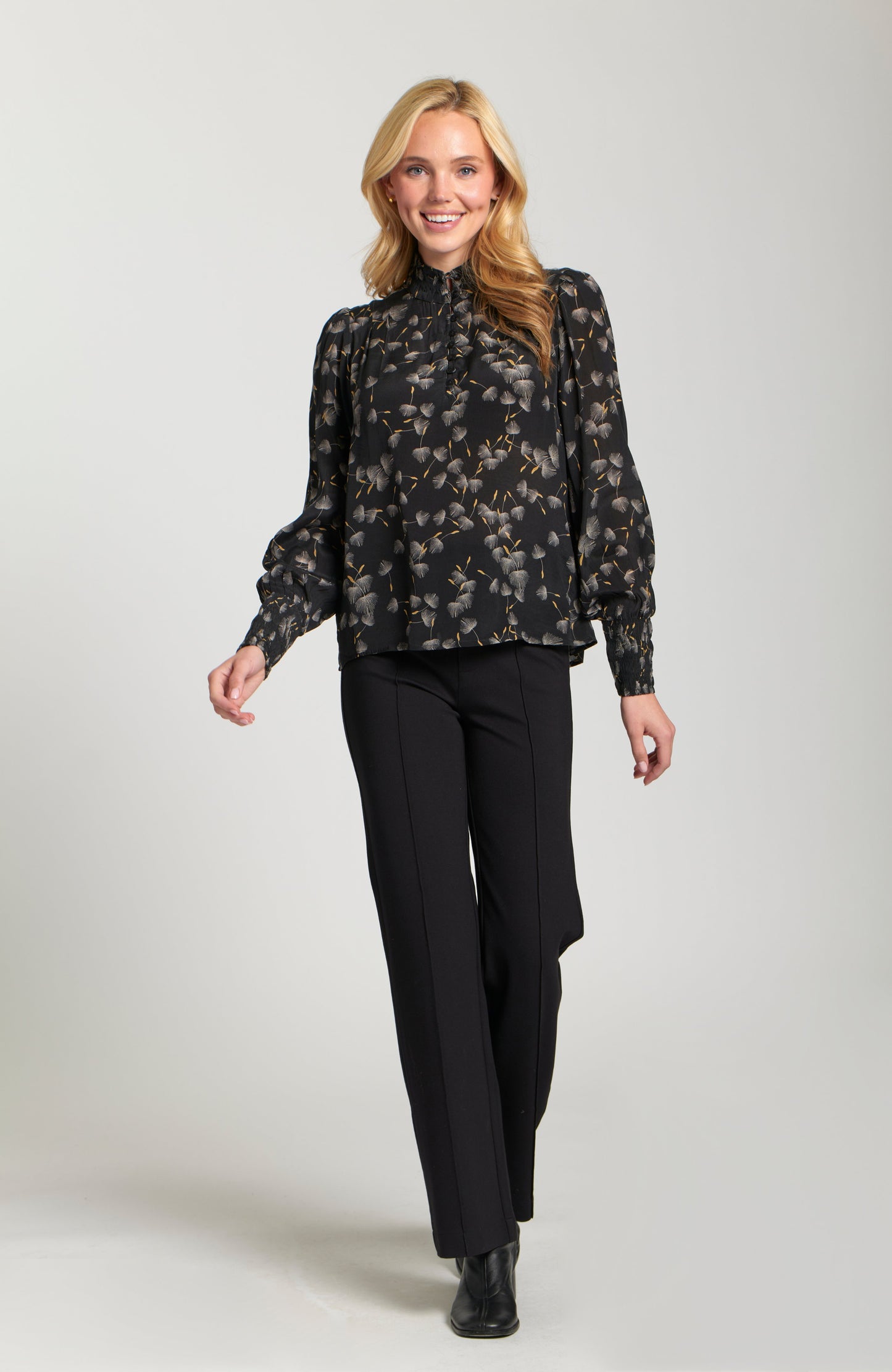 Puff Sleeve Blouse With Ruched Detail