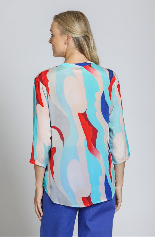 3/4 Sleeve Mandarin Collar Button-up