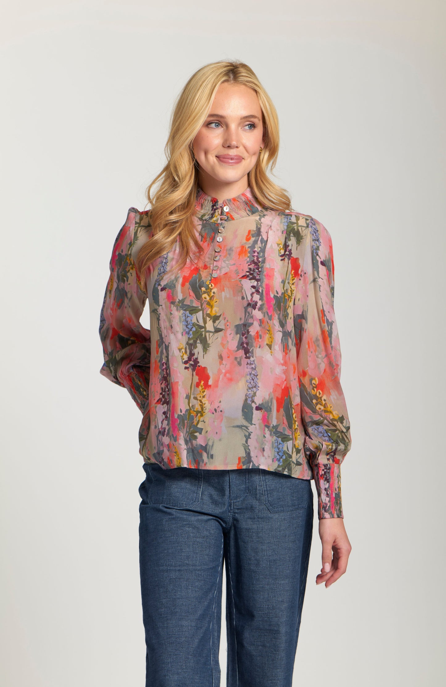 Puff Sleeve Blouse With Ruched Detail