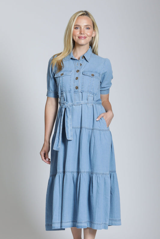 Tiered Dress With Front Patch Pocket