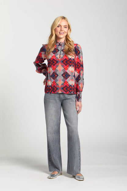 Puff Sleeve Blouse With Ruched Detail