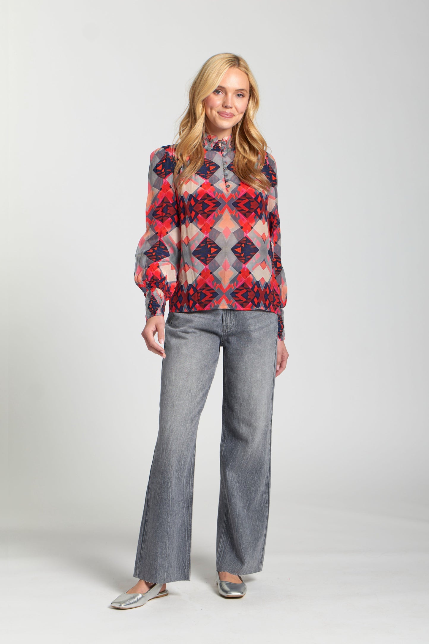 Puff Sleeve Blouse With Ruched Detail