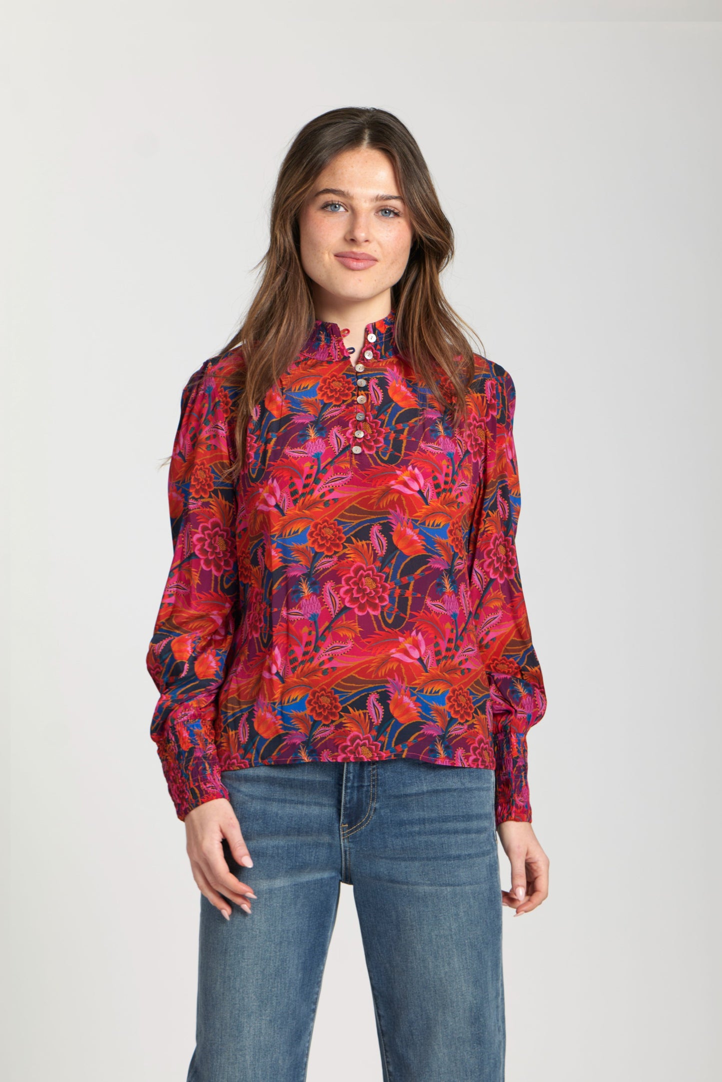 Puff Sleeve Blouse With Ruched Detail