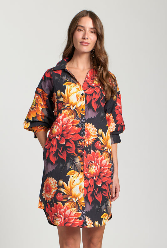 Belted Dress With Puff Sleeves