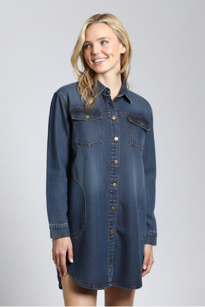 Acid Wash Denim Snap Up Shirt Dress